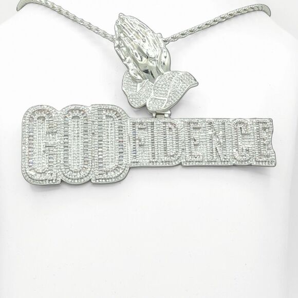 14K White Gold Finish Godfidence - Free 24inch x 3mm Rope Chain. - Picture 7 of 8